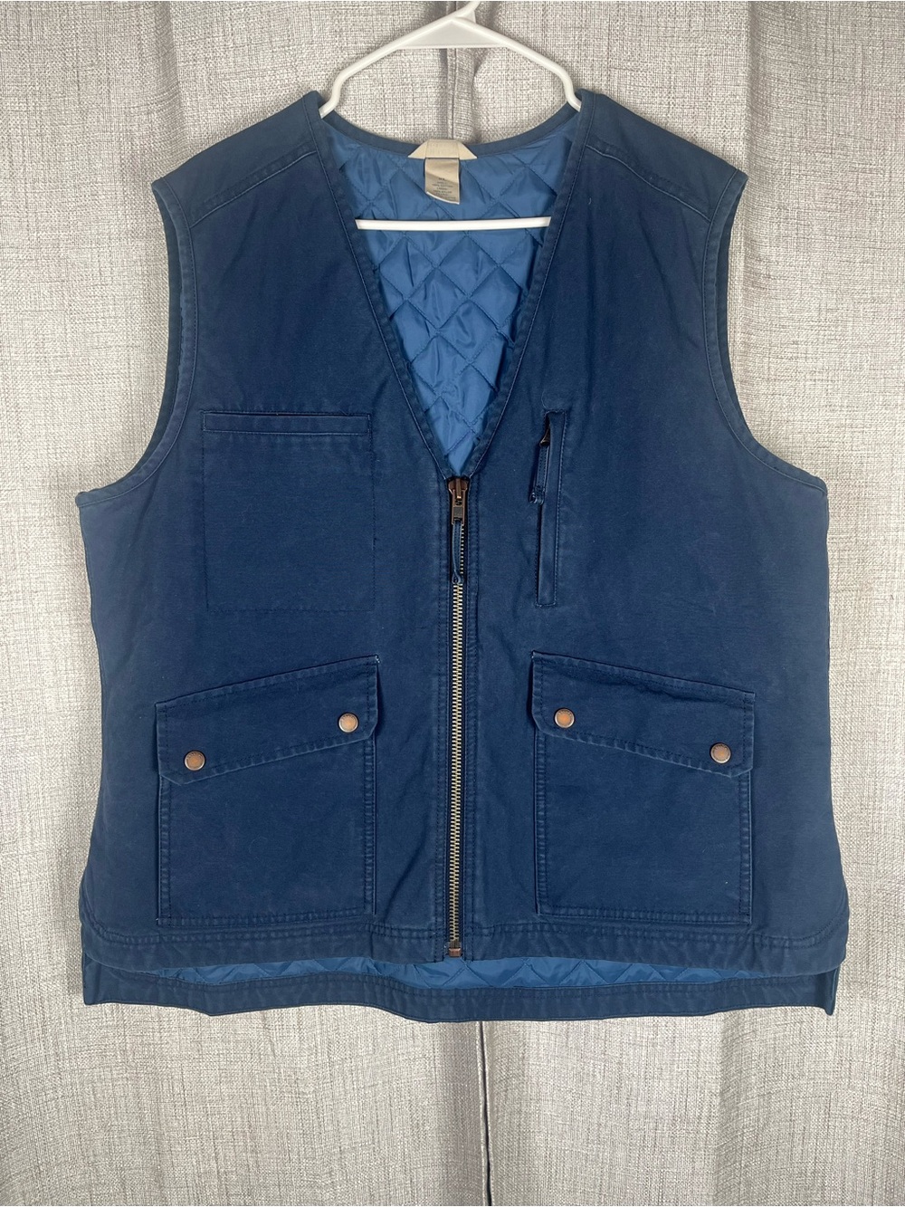 DULUTH TRADING CO Vest Mens Sz XL Blue Cotton Quilted Lining Outdoor Pockets EUC